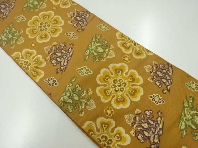 アンティーク　草花模様織出し袋帯（材料）